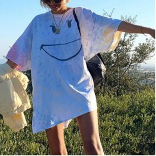 Trendy Korean style women's smiling face T-shirt HF0215-02-04